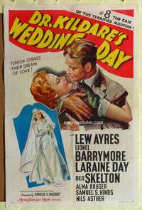 t201 DR. KILDARE'S WEDDING DAY one-sheet poster '41 stone litho art of Lew Ayres & Laraine Day!