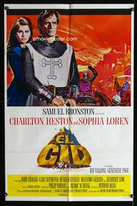 t214 EL CID style B one-sheet movie poster '61 Charlton Heston, Sophia Loren