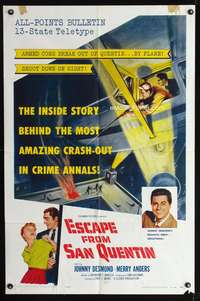 t225 ESCAPE FROM SAN QUENTIN one-sheet poster '57 cons break out of California prison by plane!