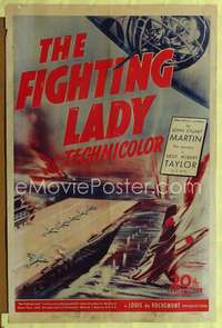 t238 FIGHTING LADY one-sheet movie poster '44 cool World War II aircraft carrier artwork!