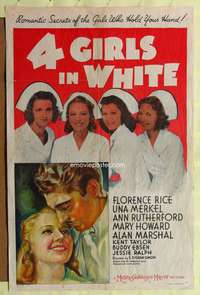 t006 4 GIRLS IN WHITE one-sheet movie poster '39 pretty nurses who hold your hand, stone litho art!!