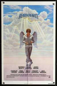 t282 HEAVEN CAN WAIT one-sheet movie poster '78 art of angel Warren Beatty, football!