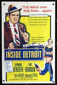 t326 INSIDE DETROIT one-sheet movie poster '55 Dennis O'Keefe, Pat O'Brien