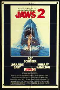 t331 JAWS 2 one-sheet movie poster '78 just when you thought it was safe to go back in the water!
