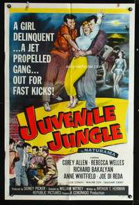 t343 JUVENILE JUNGLE style A one-sheet movie poster '58 jet propelled gang out for fast kicks!