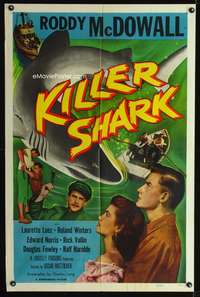 t349 KILLER SHARK one-sheet movie poster '50 Roddy McDowall, Budd Boetticher, cool artwork!