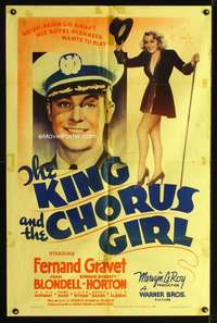 t351 KING & THE CHORUS GIRL one-sheet '37 sexy Joan Blondell with top hat, Groucho Marx wrote it!