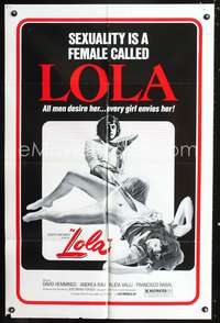 t369 LOLA one-sheet movie poster '74 all men desire her, every girl envies her!