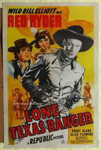 t370 LONE TEXAS RANGER one-sheet movie poster '45 Wild Bill Elliott as Red Ryder!