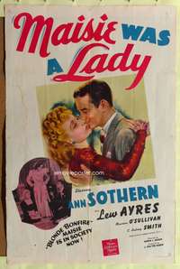 t385 MAISIE WAS A LADY one-sheet movie poster '41 blonde bonfire Ann Sothern, Lew Ayres