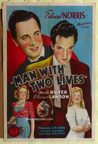 t391 MAN WITH TWO LIVES one-sheet movie poster '42 cool stone litho artwork!