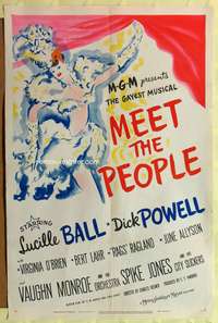 t396 MEET THE PEOPLE one-sheet movie poster '44 really cool Ventei art of Lucille Ball!