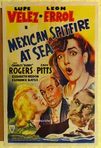 t397 MEXICAN SPITFIRE AT SEA one-sheet poster '42 artwork of Lupe Velez, Buddy Rogers, Zasu Pitts