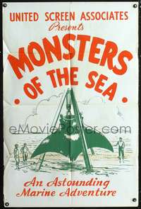 t417 MONSTERS OF THE SEA one-sheet movie poster '30s cool giant stingray artwork!