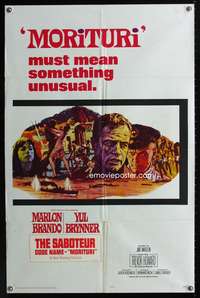 t423 MORITURI one-sheet movie poster '65 Marlon Brando, Yul Brynner, The Saboteur!