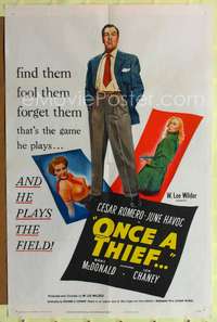 t462 ONCE A THIEF one-sheet movie poster '50 artwork of Cesar Romero & June Havoc!