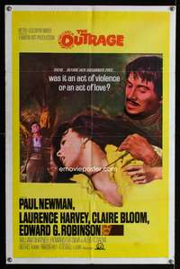 t478 OUTRAGE one-sheet poster '64 Paul Newman, Laurence Harvey, Claire Bloom, Edward G. Robinson