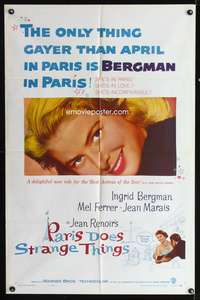 t482 PARIS DOES STRANGE THINGS one-sheet movie poster '57 Ingrid Bergman, Jean Renoir