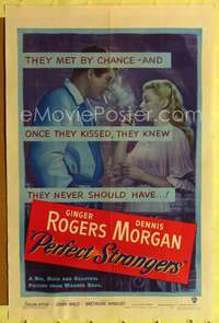 t487 PERFECT STRANGERS one-sheet movie poster '50 artwork of Ginger Rogers & Dennis Morgan!