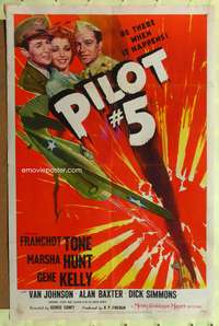 t490 PILOT #5 one-sheet movie poster '42 military aviator Gene Kelly, Franchot Tone, Marsha Hunt