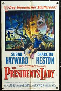 t498 PRESIDENT'S LADY one-sheet movie poster '53 Susan Hayward, Charlton Heston, cool artwork!