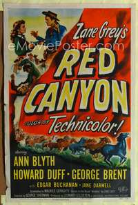 t512 RED CANYON one-sheet movie poster '49 Zane Grey, Ann Blyth, wild mustangs!