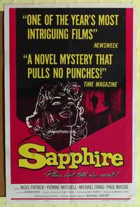 t540 SAPPHIRE one-sheet movie poster '59 Basil Dearden, English murder mystery!
