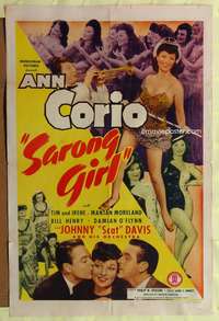 t541 SARONG GIRL one-sheet movie poster '43 sexy tropical dancer Ann Corio!