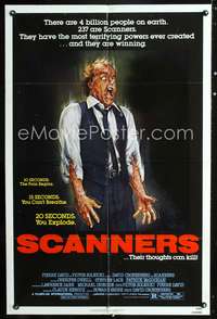 t545 SCANNERS one-sheet poster '81 David Cronenberg, Joann art, in 20 seconds your head explodes!