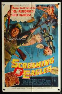 t549 SCREAMING EAGLES one-sheet movie poster '56 blazing story of the 101st Airborne's Hell Raiders!
