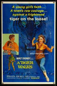 t659 TIGER WALKS style B one-sheet movie poster '64 Disney, great tiger artwork!