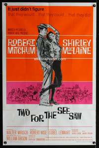 t687 TWO FOR THE SEESAW one-sheet movie poster '62 Robert Mitchum, beatnik Shirley MacLaine!
