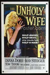 t696 UNHOLY WIFE one-sheet movie poster '57 sexy half-devil half-angel bad girl Diana Dors!