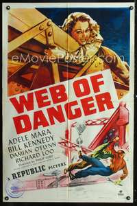 t719 WEB OF DANGER one-sheet movie poster '47 sexy Adele Mara in trouble high up in the sky!
