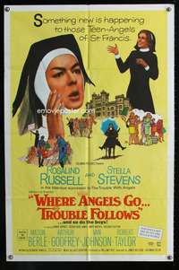 t732 WHERE ANGELS GO TROUBLE FOLLOWS one-sheet poster '68 nuns Rosalind Russell & Stella Stevens!