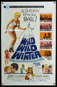 t758 WILD WILD WINTER one-sheet movie poster '66 rock & roll, sexy half-clad teen skiier!