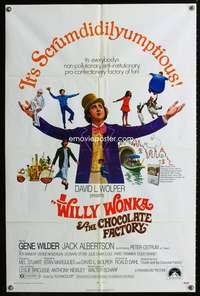 t762 WILLY WONKA & THE CHOCOLATE FACTORY one-sheet poster '71 Gene Wilder, it's scrumdidilyumptious!