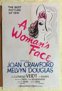t775 WOMAN'S FACE one-sheet movie poster '41 cool artwork of Joan Crawford!