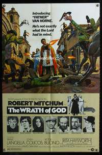 t783 WRATH OF GOD one-sheet '72 priest Robert Mitchum is not exactly what the Lord had in mind!