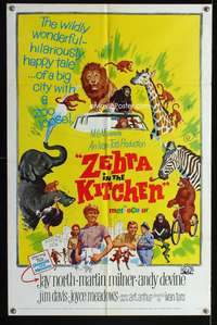 t799 ZEBRA IN THE KITCHEN one-sheet movie poster '65 Jay North & zoo animals on the loose!