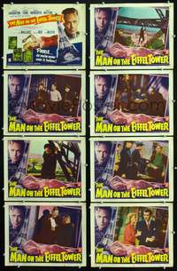v338 MAN ON THE EIFFEL TOWER 8 movie lobby cards '49 Laughton, noir!