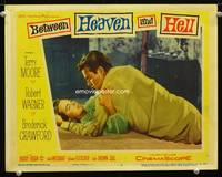 w101 BETWEEN HEAVEN & HELL movie lobby card #6 '56 Robert Wagner romancing Terry Moore on bed!