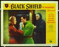 w112 BLACK SHIELD OF FALWORTH movie lobby card #2 '54 Tony Curtis & Janet Leigh romantic close up!