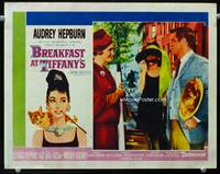 w143 BREAKFAST AT TIFFANY'S LC #8 '61 Audrey Hepburn lowers her shades to see Peppard & Neal!