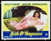 w147 BRIDE OF VENGEANCE movie lobby card '49 sexy Paulette Goddard laying on bed!