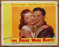 w148 BRIDE WORE BOOTS movie lobby card #6 '46 Barbara Stanwyck & Bob Cummings romantic close up!