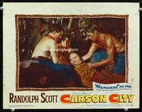 w168 CARSON CITY movie lobby card '52 barechested Randolph Scott in Nevada!