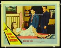 w172 CAST A LONG SHADOW movie lobby card #6 '59 Audie Murphy, sexy Terry Moore on bed!
