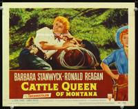 w173 CATTLE QUEEN OF MONTANA movie lobby card #7 '54 Barbara Stanwyck close up!