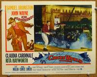 w186 CIRCUS WORLD movie lobby card #3 '65 John Wayne standing over circus!